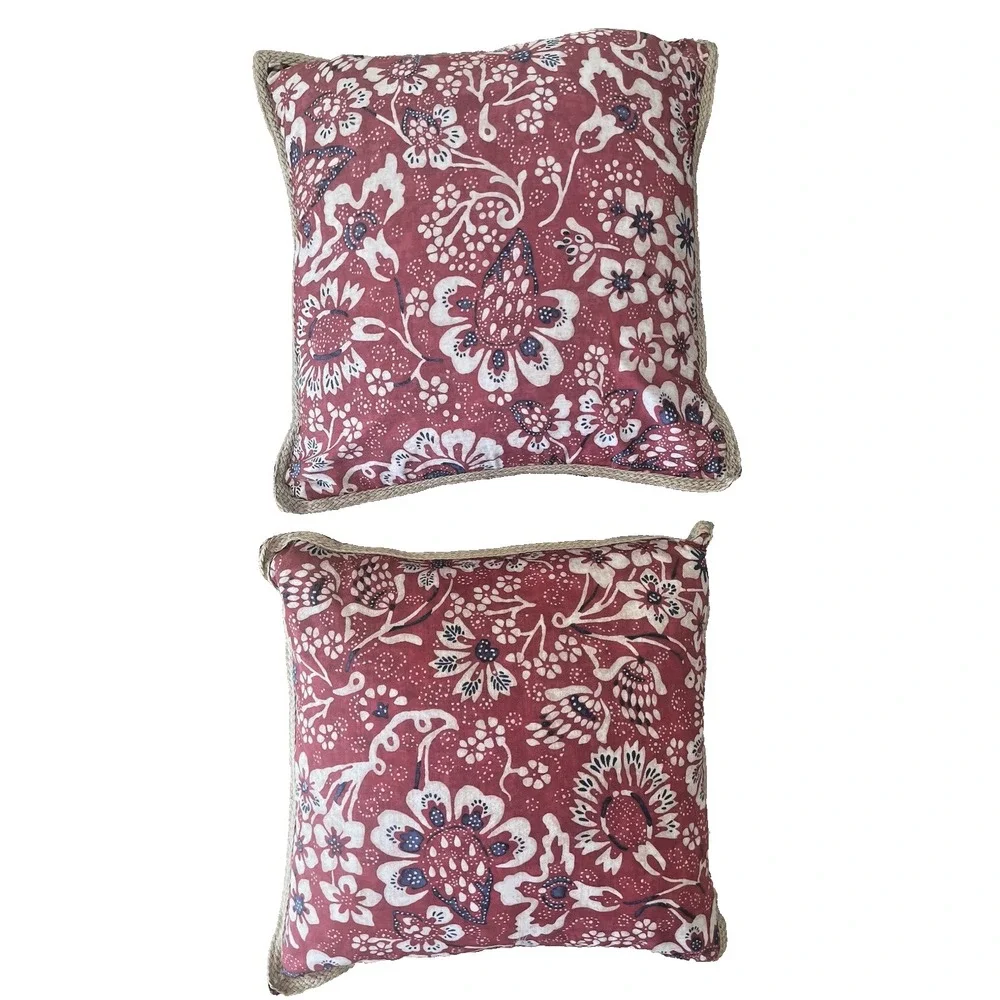 2 Ralph Lauren Pr DECORATIVE PILLOW Down Insert Villa Martine STRIPES Red Floral